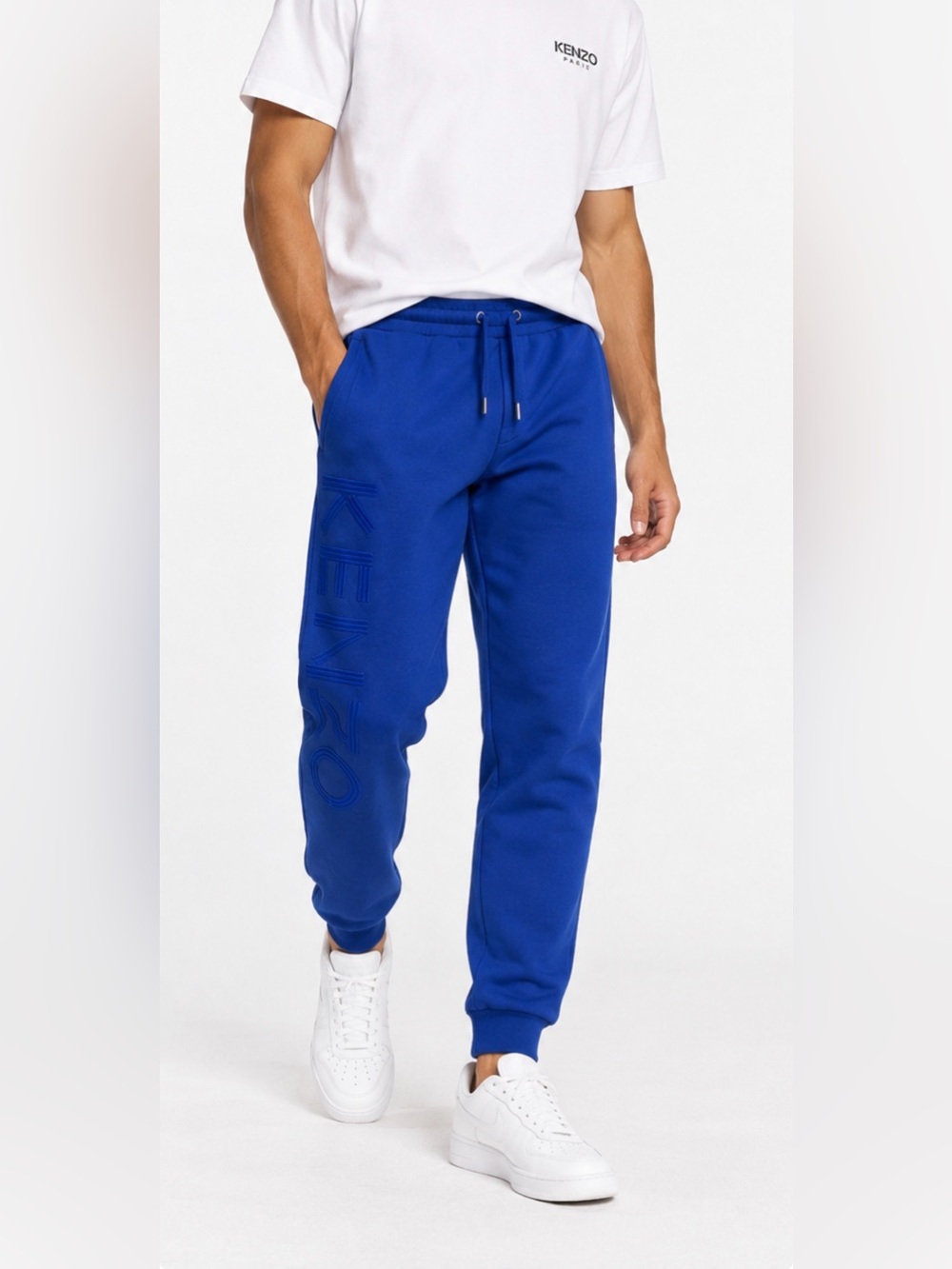 Men’s Kenzo Paris Blue Sweatpants Embroidered Logo Joggers size Medium